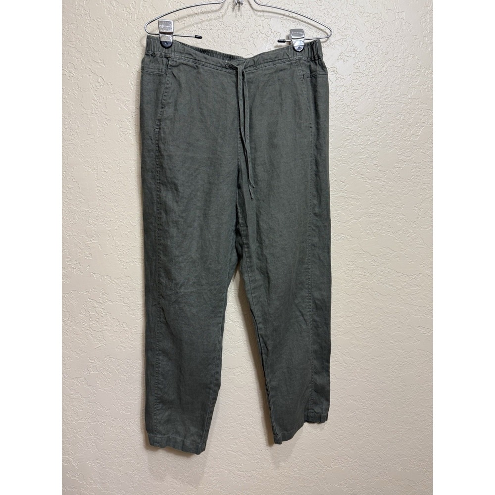 Orvis Pants Womens M Green Linen Minimalist Drawstring Straight Leg Capsule